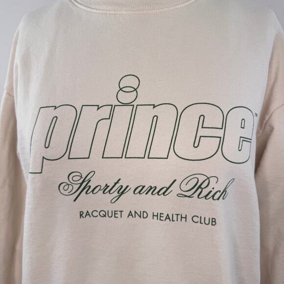Sporty & Rich PRINCE Racquet & Health Club Crewneck Women's S Beige Tennis USA - Picture 3 of 7